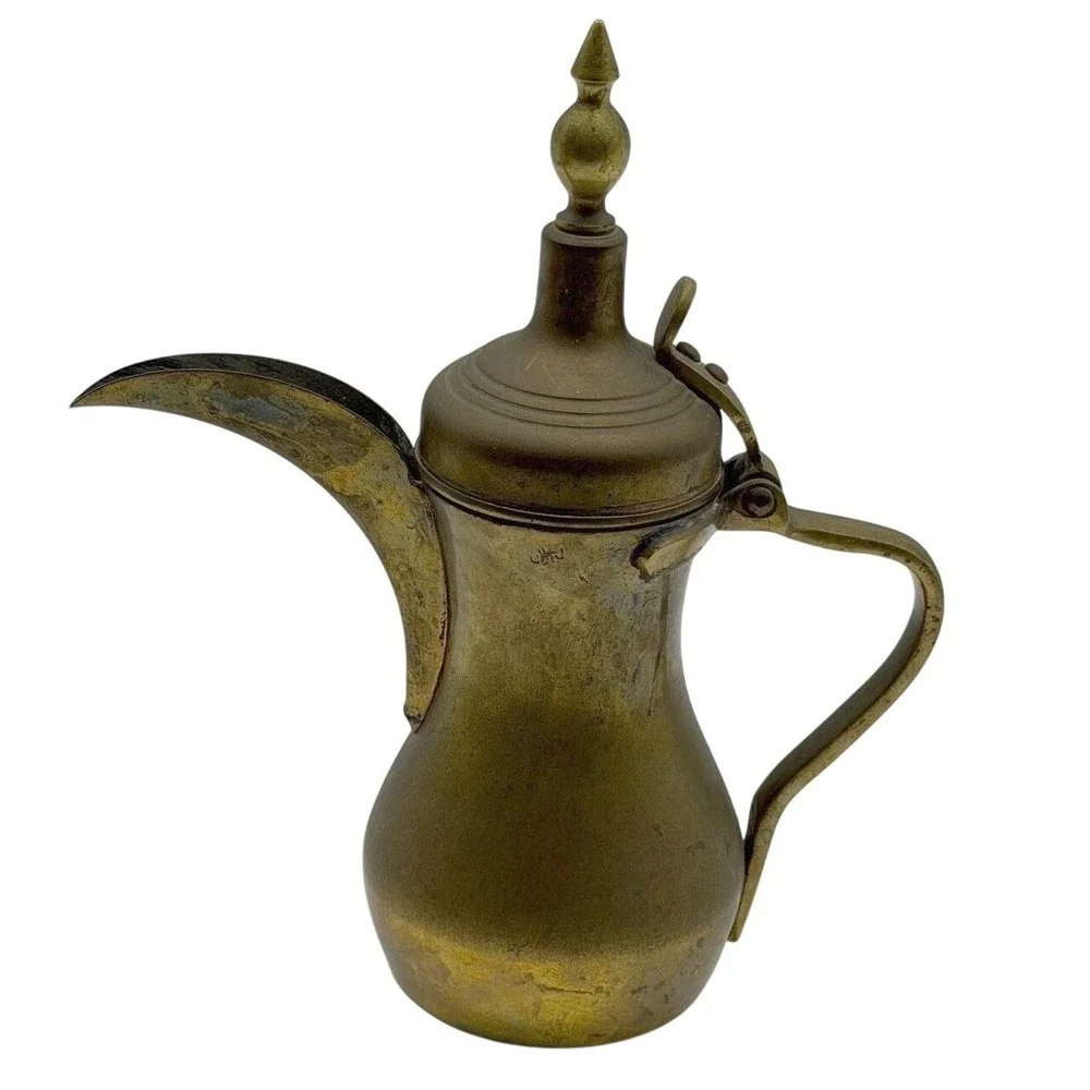 Vintage Brass Dallah Coffee Pot Middle Eastern Arabic Ewer Made in Pakistan 10in